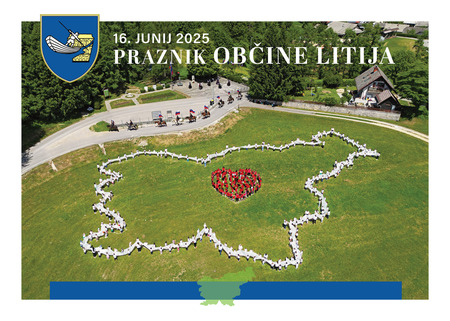 Slika: grb, otroci Vrtca Litija na Geossu in Konjeniško društvo Jesenje-Geoss