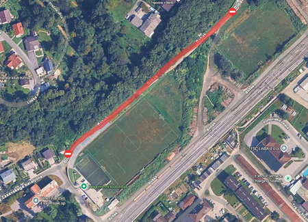 Prikaz zapore ceste nad NK Litija na zemljevidu