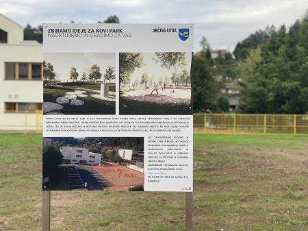 Informacijska tabla pred bodočim parkom v Litiji